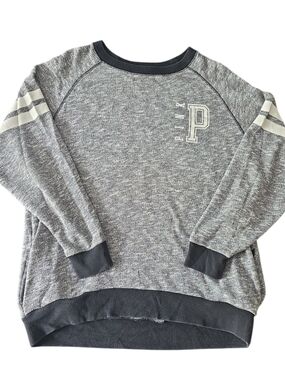 PINK Victoria's Secret gray sweatshirt with black trim and white stripe accents